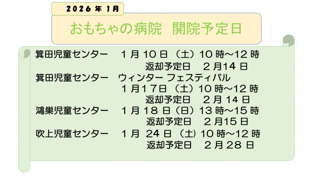 12月の開院予定日 と返却予定日