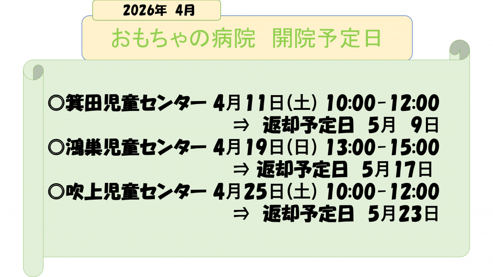 ４月の開院予定日 と返却予定日